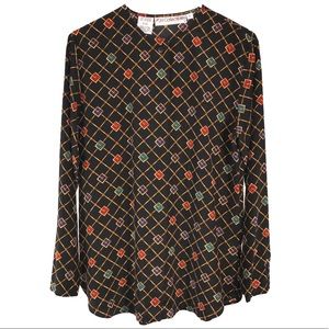 Vintage 1990s Black With Jewels Print Retro Blouse